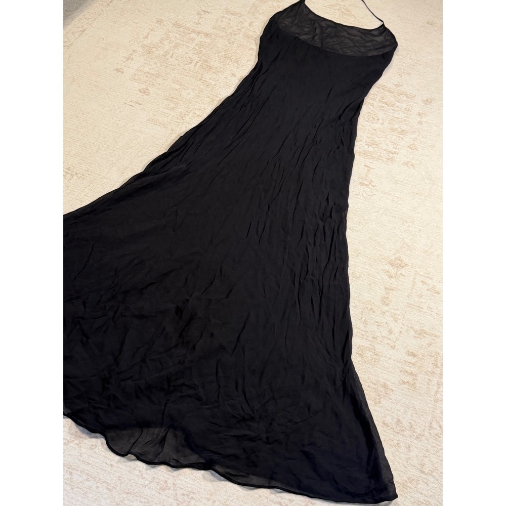 Skims Sheer Viscose Halter Maxi Dress Onyx Black Crinkle Gown Size Small - Picture 2 of 6